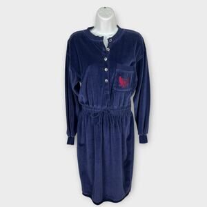 Liz Claiborne Sport Womens Vintage 90s Velour Drawstring Dress Small Logo Pocket